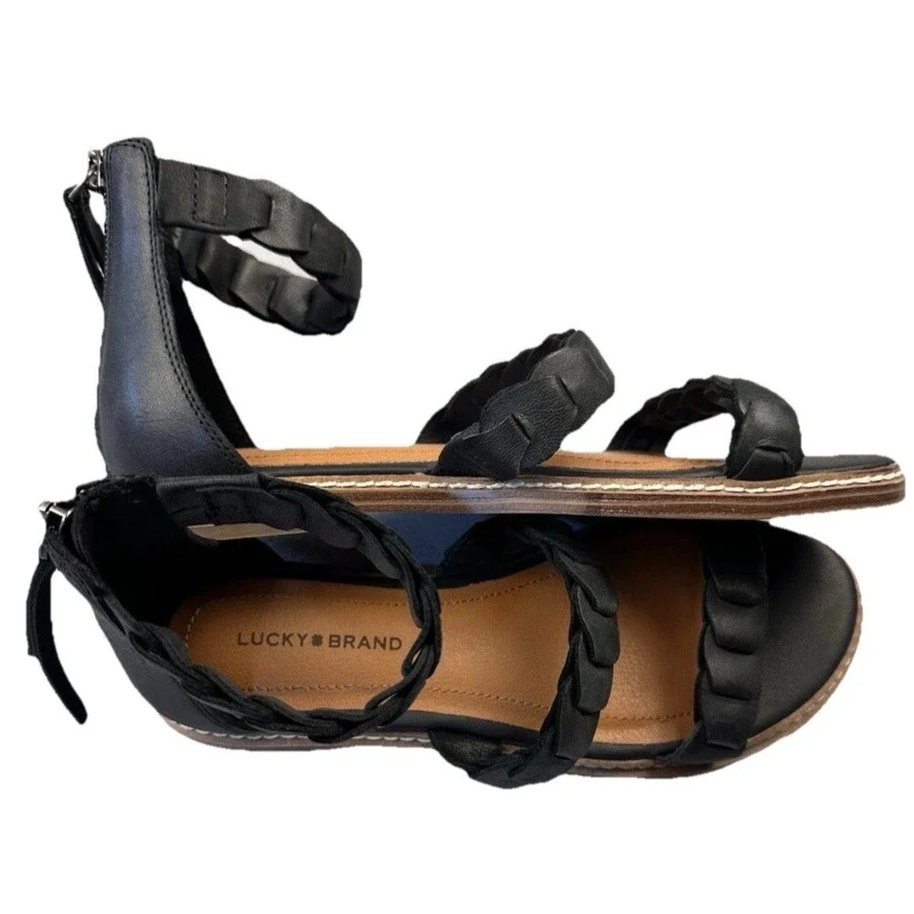 Lucky Brand Women's Kasinda Zipper Leather Gladiator Sandals Black Size 7M NWOT